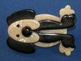 Lea Stein Paris Vintage Black & Pearlescent White Dog Brooch Pin Signed 6