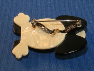 Lea Stein Paris Vintage Black & Pearlescent White Dog Brooch Pin Signed 7