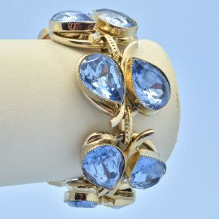 Vintage Bracelet Heavy 1960s Blue Pear Cut Crystal Goldtone Bridal Jewellery