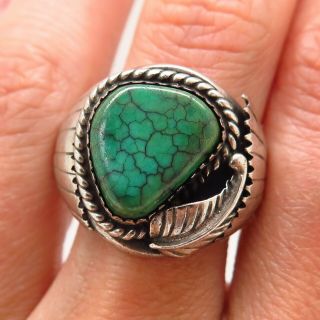 Old Pawn Vintage Sterling Silver Indian Mountain Turquoise Gemstone Tribal Ring