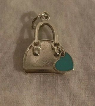 Vintage Tiffany & Co.  Sterling Silver & Blue Enamel Handbag Purse W/ Heart Charm