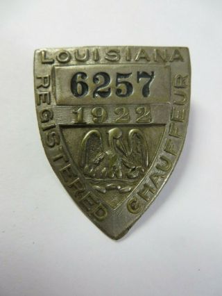 Vintage 1922 State of LOUISIANA Registered Chauffeur Badge No.  6257 Driver Pin 2