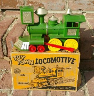 Vtg Marx Toy Town Locomotive Plastic Train W/ Box Good Shape Pull Toy