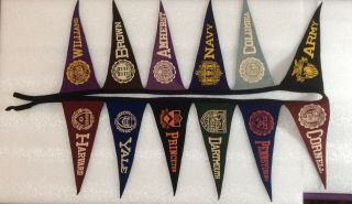 12 Vintage Ivy League College Flag Pennants Yale Harvard Army Navy Brown & More