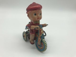 Vintage Japan Wind - Up Tin And Cellulite Boy On Tricycle