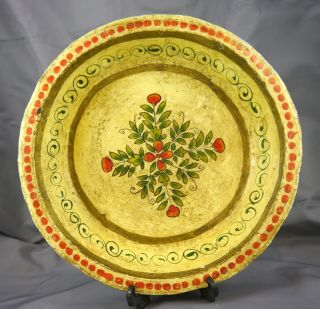 Indian Vntg Hand Made,  Painted Lacquered Paper,  Papier Mache Serving Tray 12.  4 " D