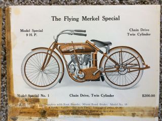 RARE 1915 FLYING MERKEL Motorcycle Antique Vintage Miami Indian Harley 5