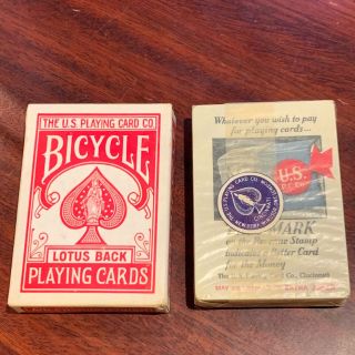 Vintage Bicycle Lotus Back Playing Cards W/ Box 808 Red C.  1930s