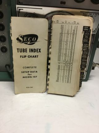 Vintage Seco 107 Tube Tester Mutual Conductance Meter w Index,  & 3
