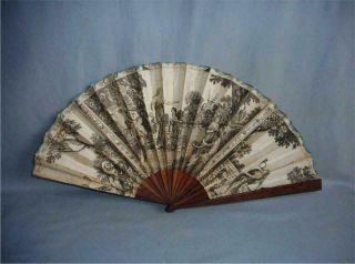 Antique Europe Top Very High Aged Copper Engraving Print Hand Fan 1780