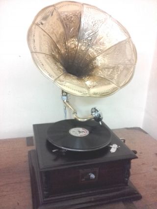 Hmv Gramaphone Gramophone Phonograph Brass Horn Vintage Look