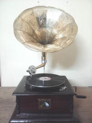 HMV Gramaphone Gramophone Phonograph Brass Horn Vintage Look 2