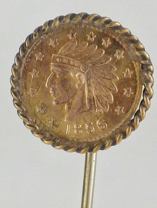 Vintage 14k Yellow Gold 1856 California Gold Miniature Coin Stickpin