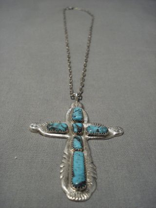 Important Wil Iule Turquoise Sterling Silver Vintage Zuni Cross Necklace Old