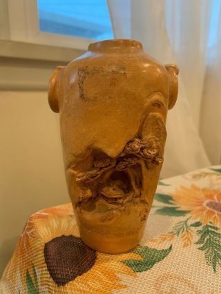 Antique Japanese Banko Ware Carved Pottery 5 1/4 " Vase,  Signed