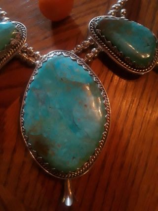 KingmanTurquoise squash blossom necklace Sterling Silver Huge 22 