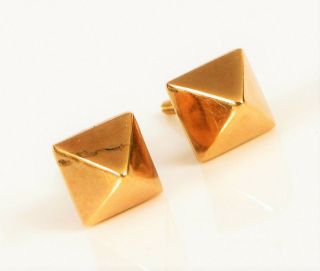 Vintage 14k Yellow Gold Diamond Shape Unique Modernist Polygon Stud Earrings
