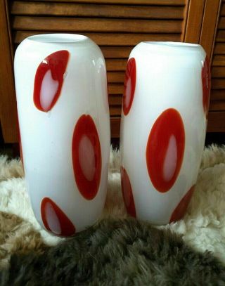 Modern Vintage Retro White Red Spots Pop Art Glass Vase 13.  25 