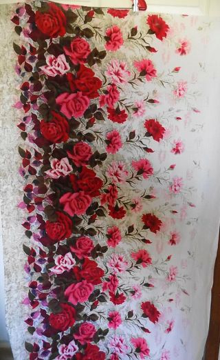 Vintage Roses And Carnations Cotton Fabric 3 Yards 36 " Wide