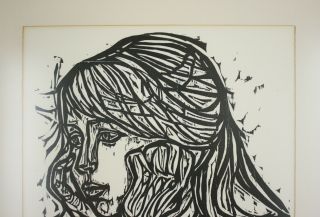 Shelley Woodblock Print Irving Amen Girl Mid Century Vintage Framed 64/100 2