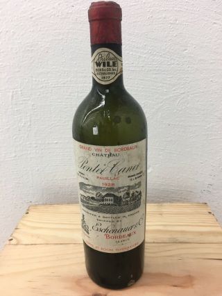 Chateau Pontet Canet 1928 Wine Bottle Empty Bordeaux Vtg