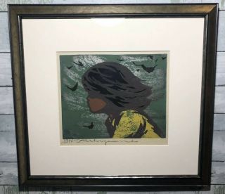 Vintage Mid Century 1956 Tadashi Nakayama “girl In The Wind” Woodblock Print