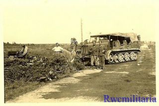 Best Wehrmacht Troops In Field By Sdkfz Halftrack Stopped On Road