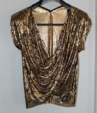 1970s Disco Whiting And Davis Gold/black Metal Mesh Cocktail Dress Top,  S - M
