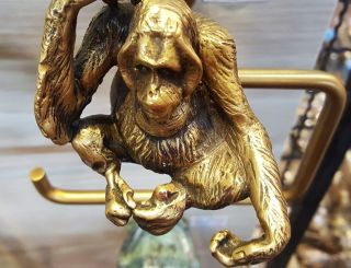 Brass Tissue Paper Holder Gorilla Monkey Vintage Toilet Wall Mounted Home Decor