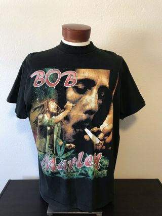 Vintage 90s Bob Marley Rap Tee Bootleg Size Xl Natural Mystic Double Sided 420