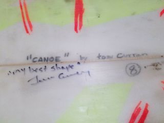 Rare Vintage Tom Curren Signed Channel Islands Canoe Surfboard Hanson,  OP,  RipCurl 8