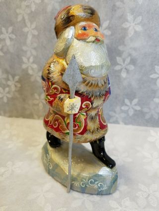 Vintage Russian Christmas Santa Signed Figure Wood Hand Carved Hand Painted Mcb
