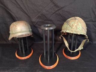 Helmet Stand - Military - German,  Us,  Wwi,  Wwii,  Black W/wood Trim - - Mod.  Bfc - 3
