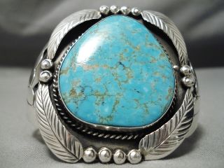 One Of The Best Vintage Navajo 8 Turquoise Sterling Silver Leaf Bracelet
