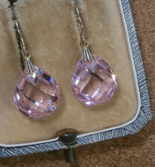 Lovely Vintage 14ct Gold Pink Crystal Earrings