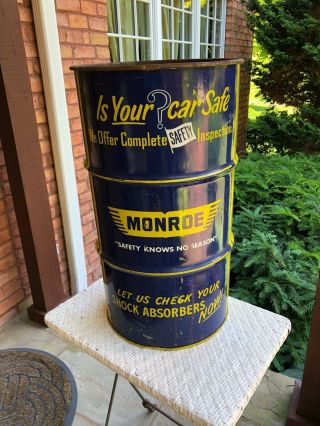 Vintage Monroe Shock Absorbers Drum/Barrel Service Station Display/Trash Can 6