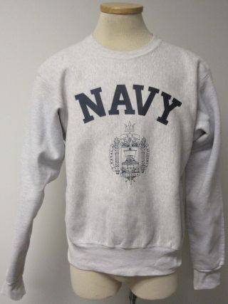 Vintage U S Naval Academy Store Light Gray Reverse Weave Crew Sweatshirt Sz - M