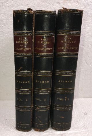 Antique 1840 1st The History Of Christianity In 3 Vols Decorative Half Leather