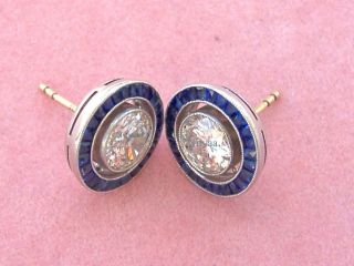 Stud Earring Vintage Art Deco 2Ct Floating Diamond Sapphire 14K White Gold Over 3