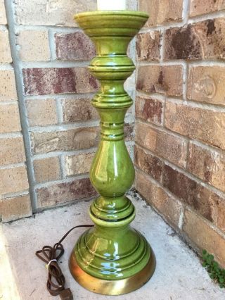 Vintage Green Ceramic Table Lamp 33 " High Speckle Glaze Brass Base