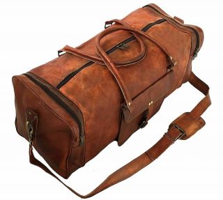 24 Inch Large Vintage Men Real Leather Luggage Bag Travel Bag Duffel Gym Bag 2