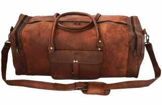 24 Inch Large Vintage Men Real Leather Luggage Bag Travel Bag Duffel Gym Bag 3