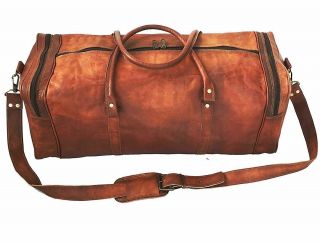 24 Inch Large Vintage Men Real Leather Luggage Bag Travel Bag Duffel Gym Bag 4