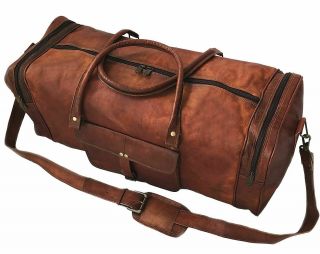 24 Inch Large Vintage Men Real Leather Luggage Bag Travel Bag Duffel Gym Bag 5