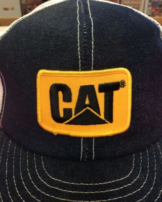 Vintage CAT Caterpillar Patch Denim Mesh Snapback Trucker Hat Cap U.  S.  A. 4
