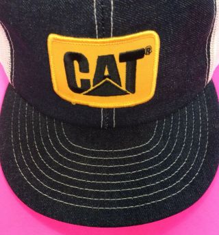 Vintage CAT Caterpillar Patch Denim Mesh Snapback Trucker Hat Cap U.  S.  A. 5
