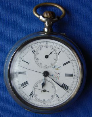 Vintage Chronograph Pocket Watch In Solid 800 Silver Case - Runs & Needs