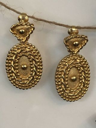 Vintage Valentino Etruscan Revival Clip On Earrings Brushed Gold Retro Runway