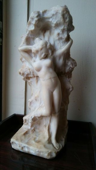 Antique Signed Marble Statue Sculpture Of Nude Woman Lady - 16.  5 "