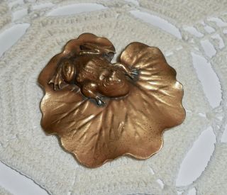 Vintage Joseff Signed Frog On Lily Pad Brooch Pin Russian Gold Finish Approx.  2 "